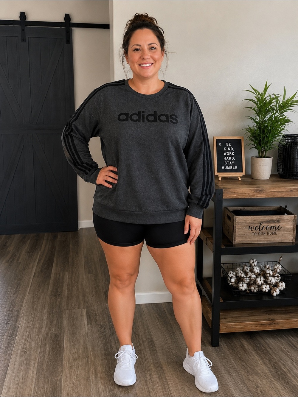 adidas Charcoal Gray Pullover Sweatshirt with Black Logo